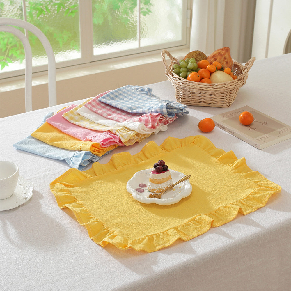 Gingham Lace Trim Table Mat