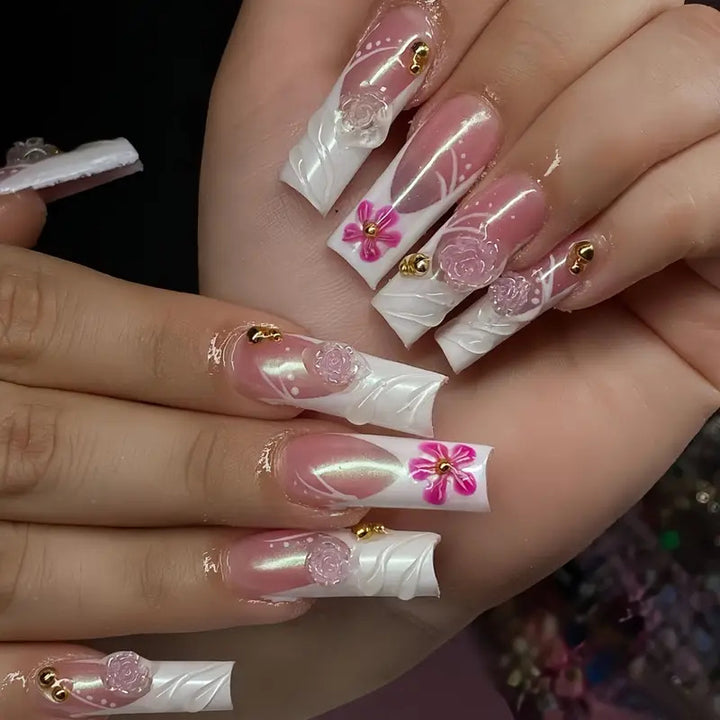 Decorative 3D Floral Acrylic Nail Extensions Bowlift