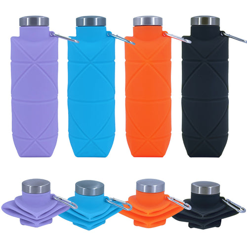 Collapsible Silicone Travel Water Bottle with Stainless Cap and Carabiner Bowlift