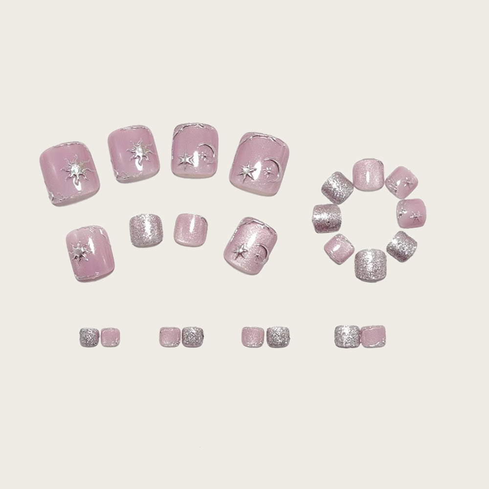 Nail art set with silver star and glitter accents Bowlift