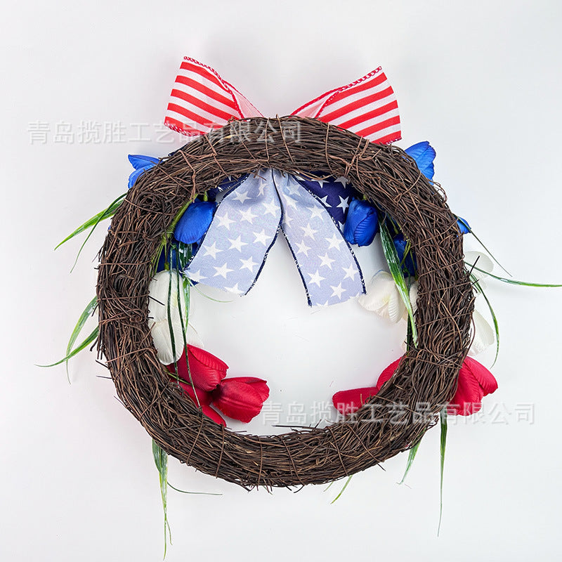 Unisex nan patriotic tulip grapevine door wreath with decorative bow Bowlift