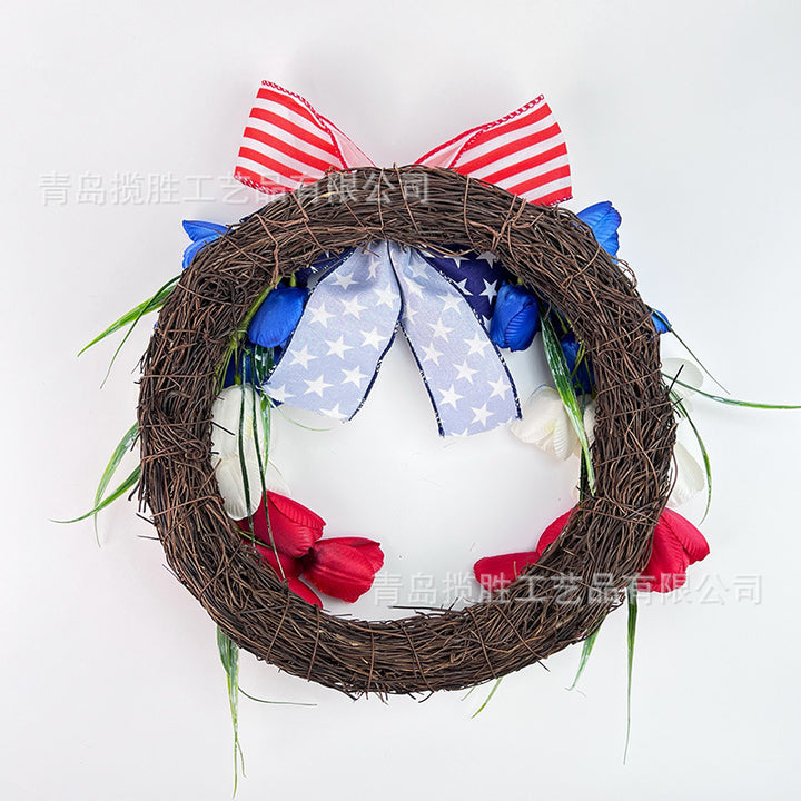 Unisex nan patriotic tulip grapevine door wreath with decorative bow Bowlift