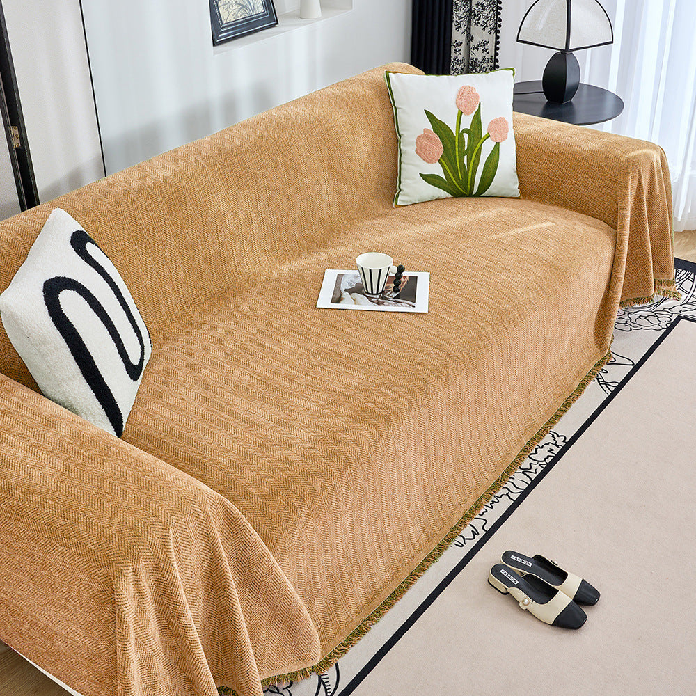 Textured Herringbone Pattern Sofa Throw Blanket