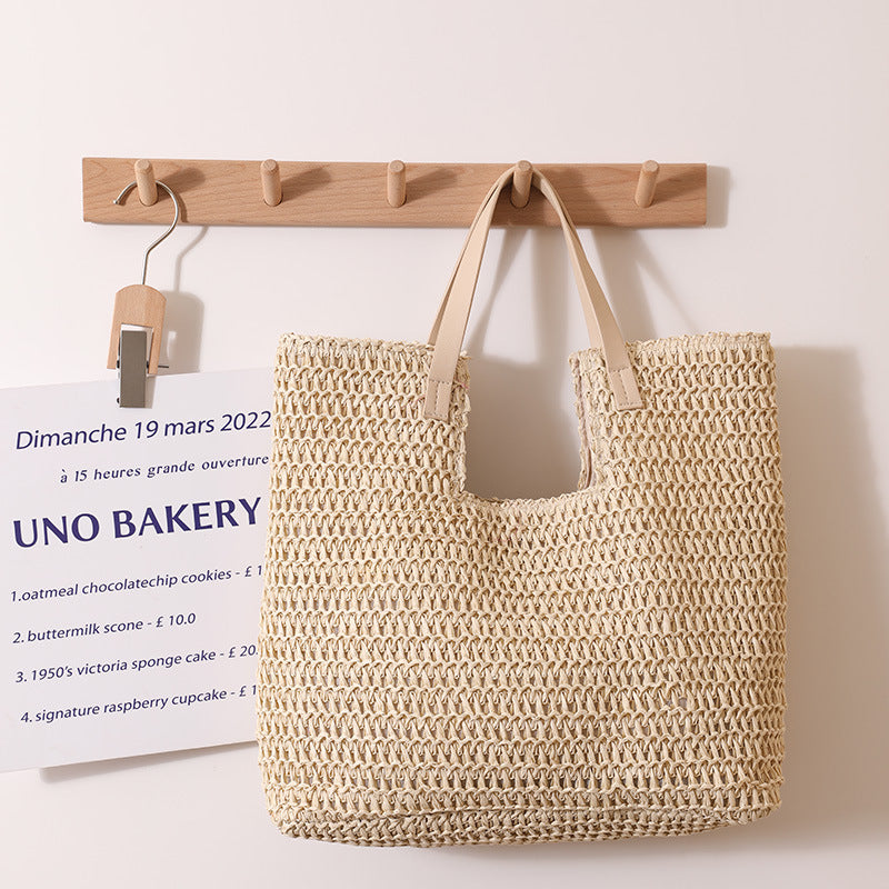 Elegant Woven Tote Bag with Sturdy Leather Handles Bowlift