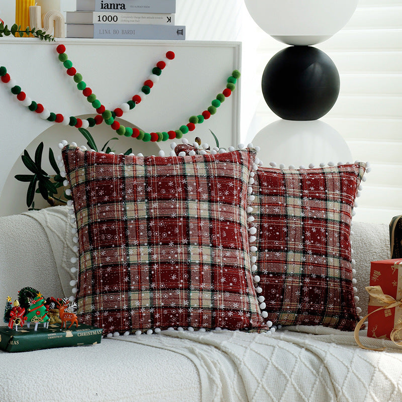 Checked flannel decorative pillow cover with teddy trim and concealed zipper Bowlift