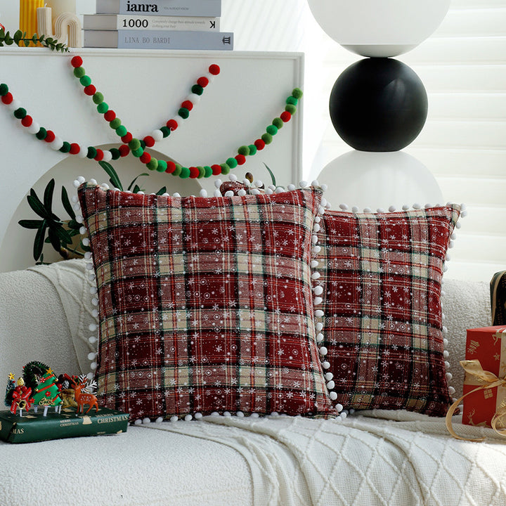 Checked flannel decorative pillow cover with teddy trim and concealed zipper Bowlift