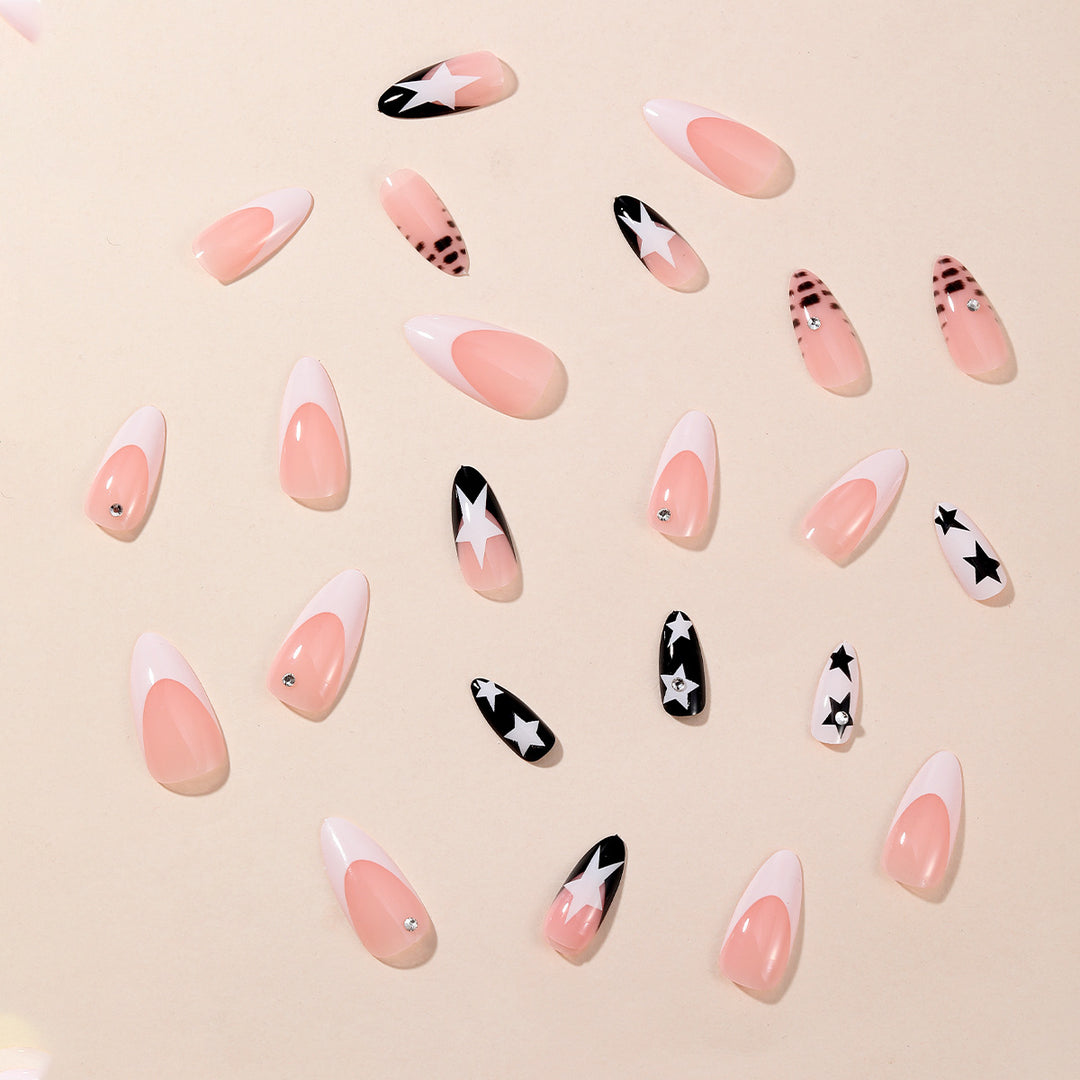 Star-Decorated Stiletto Nail Art Extensions Bowlift