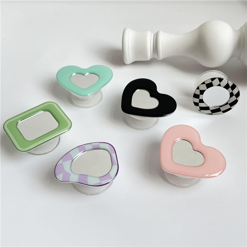 Portable Flower-Shaped Compact Mirror With Acrylic Checkered Frame