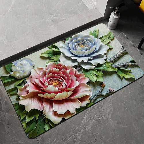 Elegant Floral Design Bath Mat Bowlift