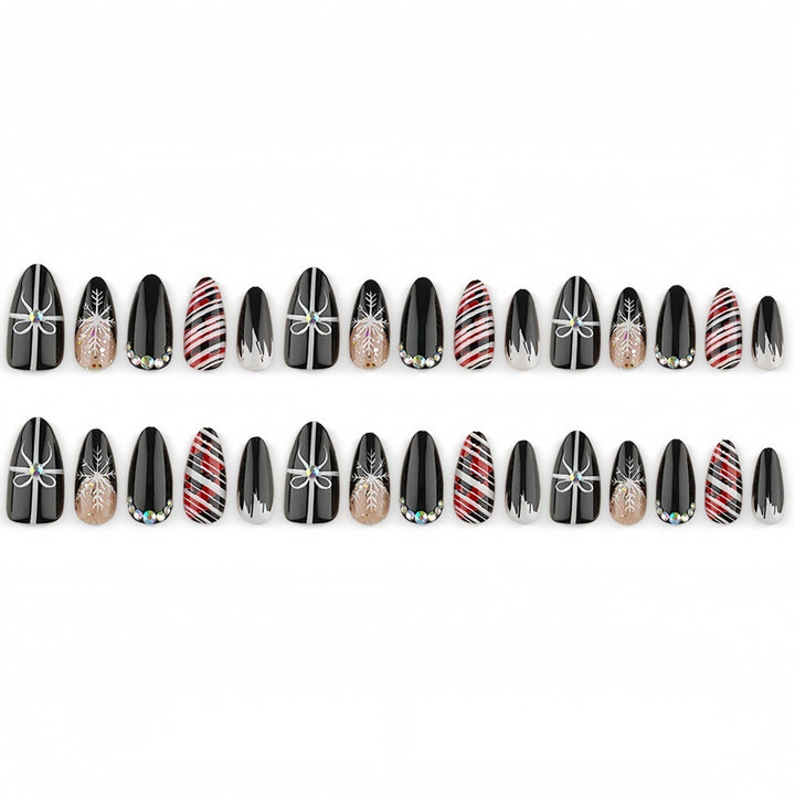 Artificial nail set with festive design and glitter accents Bowlift