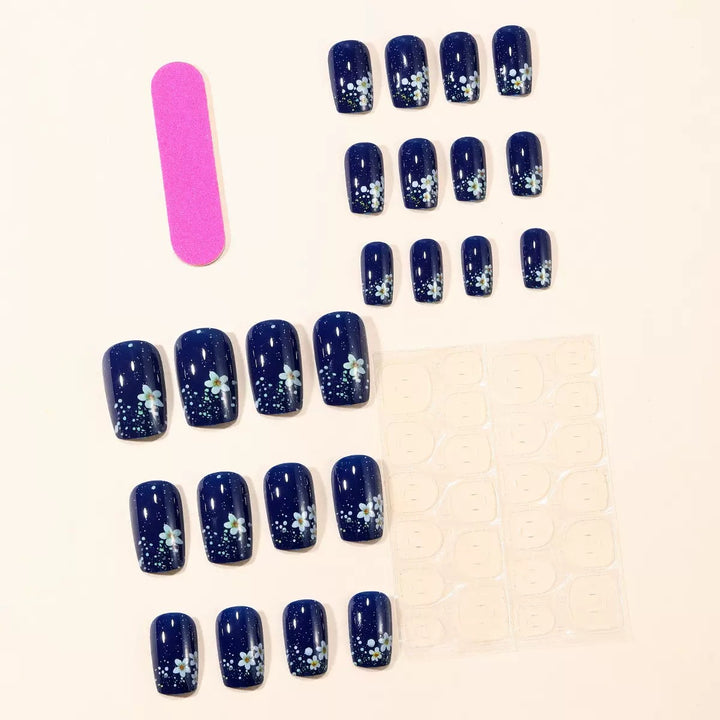 Acrylic nail set with elegant flower design and glitter accents Bowlift