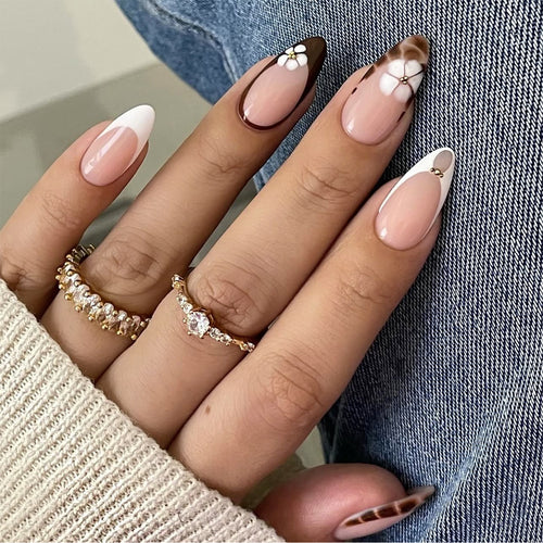 Artistic Stiletto Press-On Nail Set with Unique Floral Design Bowlift