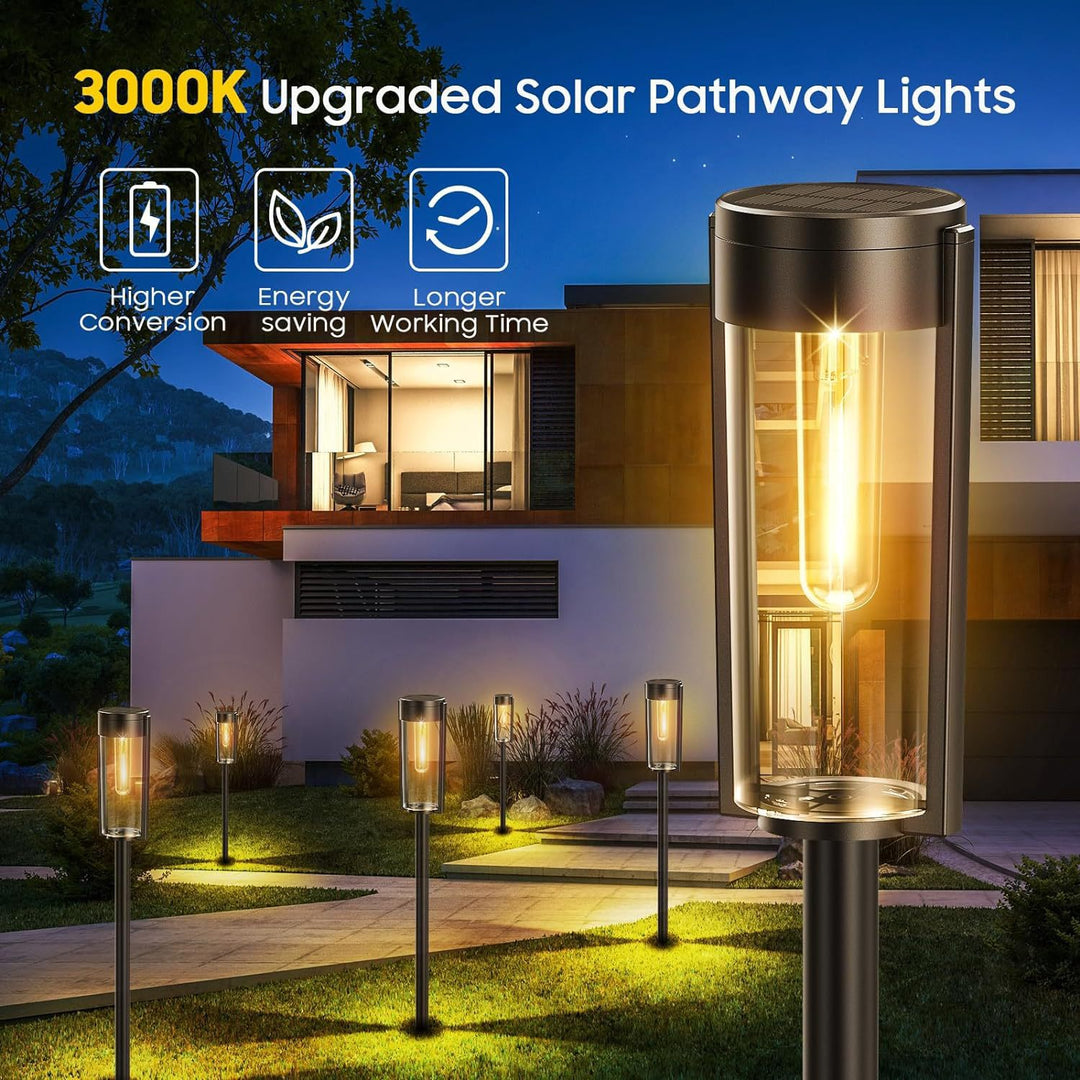 Outdoor Waterproof Vintage Glass Post Lantern With LED Filament Bulb And Ground Stake Bowlift