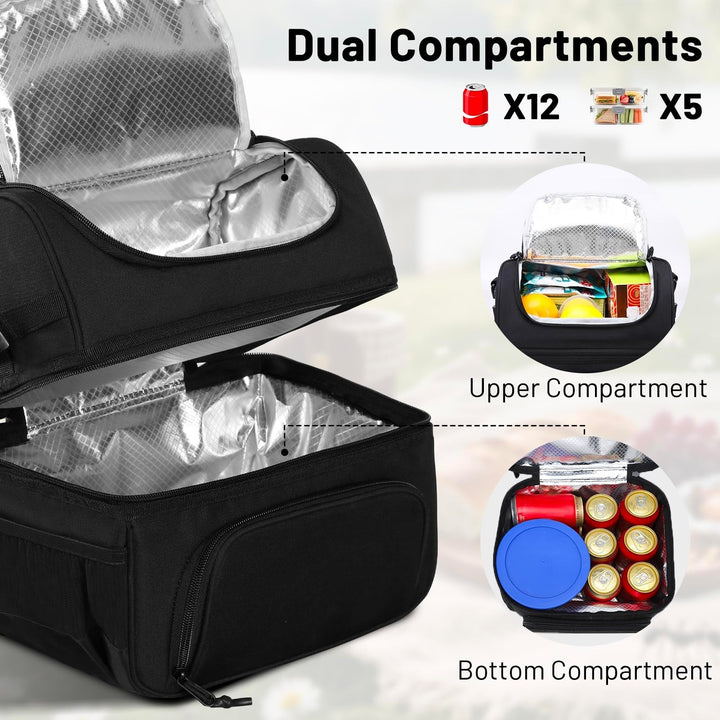 Insulated Lunch Bag with Multiple Compartments and Bottle Holder Bowlift