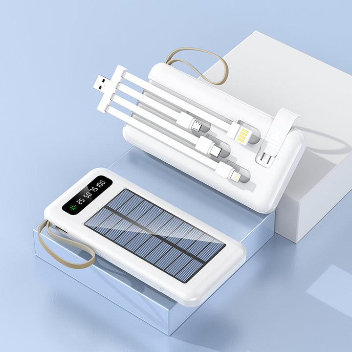 Portable solar power bank with integrated multifunction charging cable and digital display Bowlift