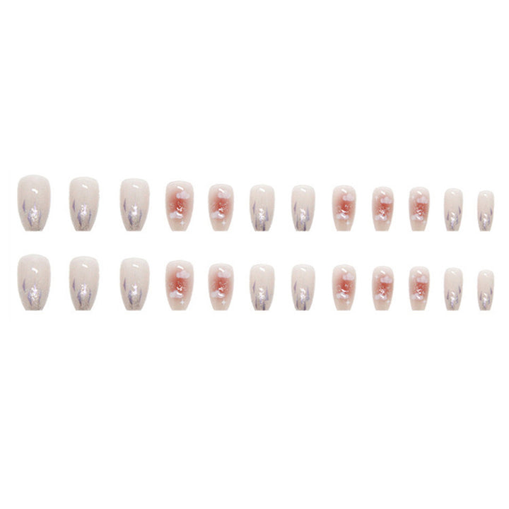 Artificial nail set with floral design and glitter accents Bowlift