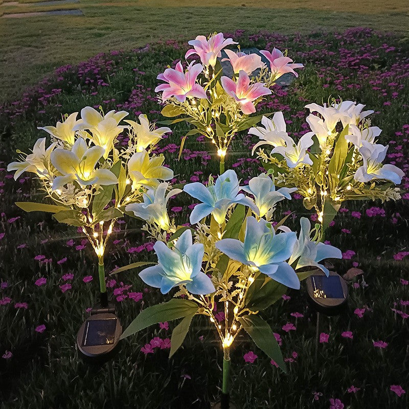 Solar Powered Artificial Lily Garden Stake Lights With Warm LED Fairy String Bowlift