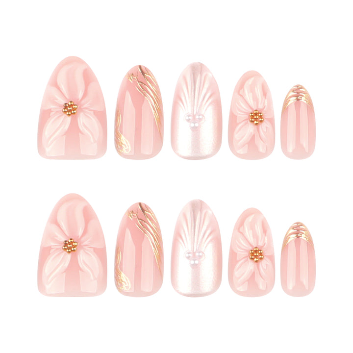 Artificial Press-On Nails with Elegant Flower Design Bowlift