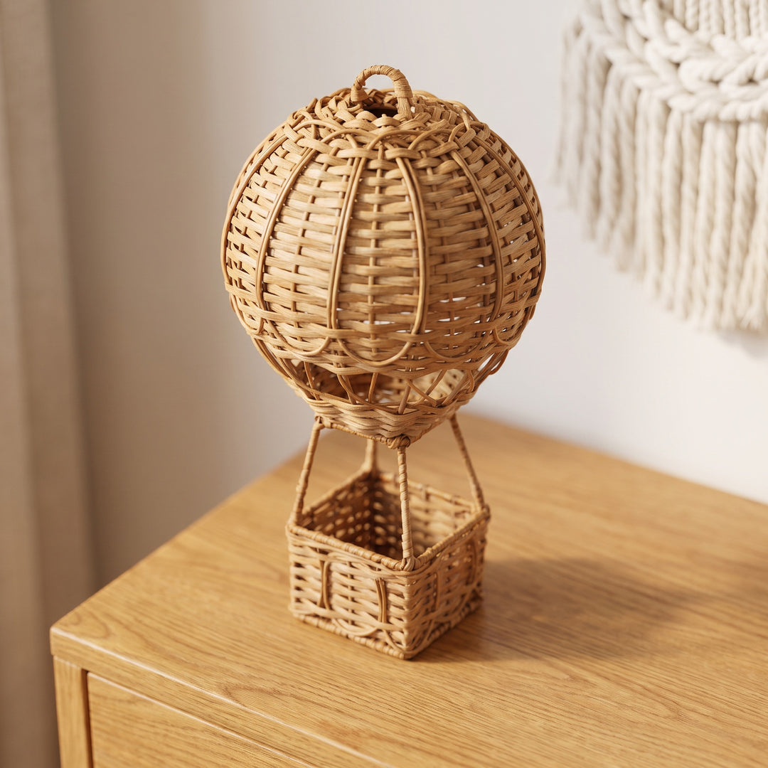 Handwoven storage basket in hot air balloon design Bowlift