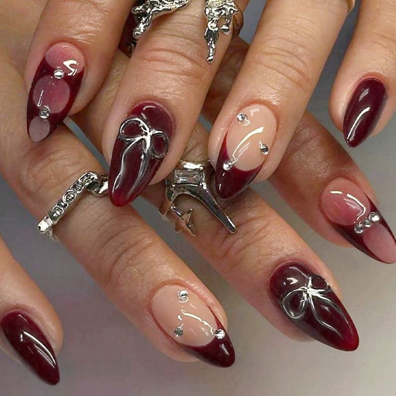 Creative nail art set with elaborate two-tone effect and elegant embellishments Bowlift