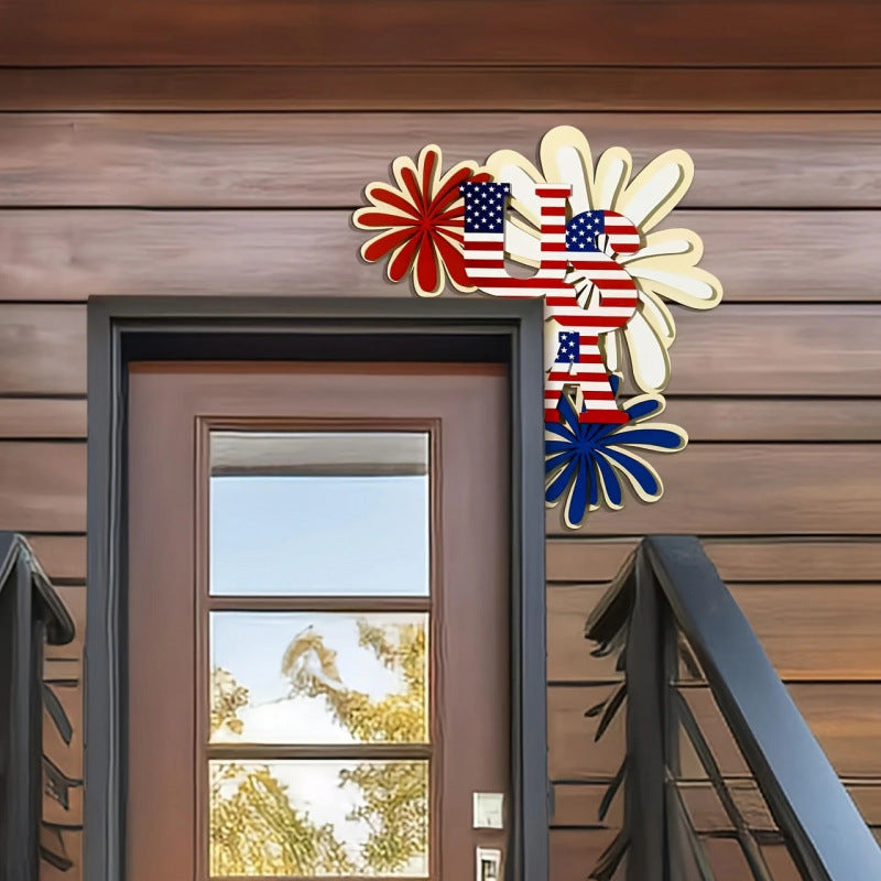 Independence Day layered laser-cut corner door and wall plaque with USA flag letter motif Bowlift