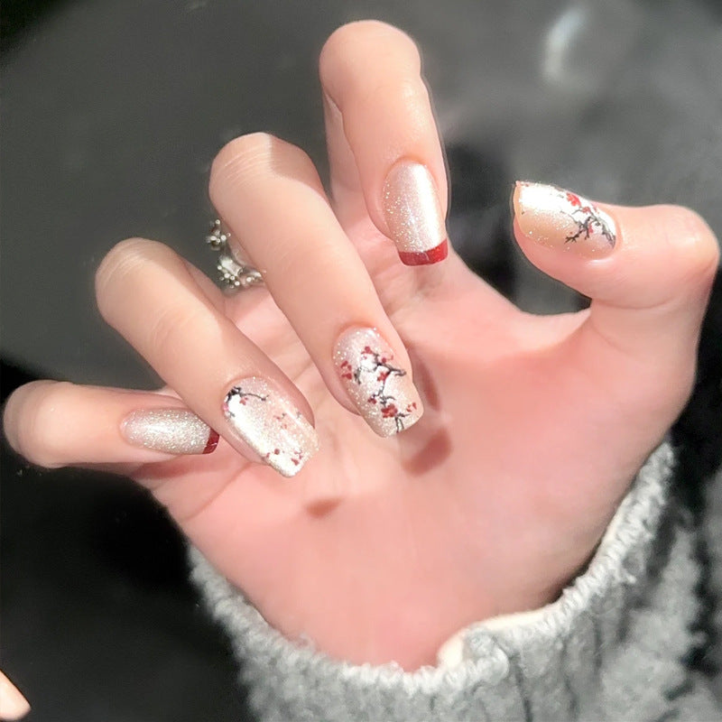Elegant Floral Artistic Press-On Nails Bowlift