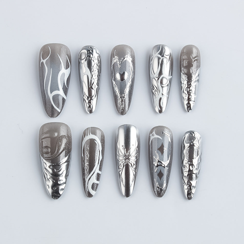 Artistic Metallic Press-On Nails Bowlift