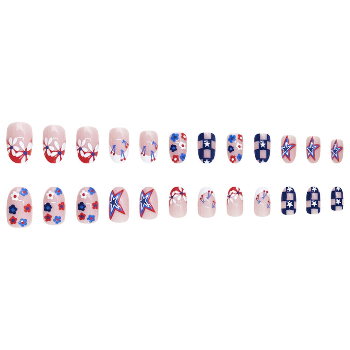 Women's nan patriotic star and floral press-on nail kit with mixed shapes and glossy finish Bowlift
