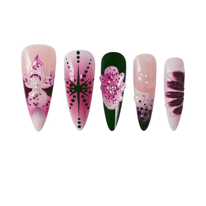 Floral Embellished Stiletto Nail Art Bowlift