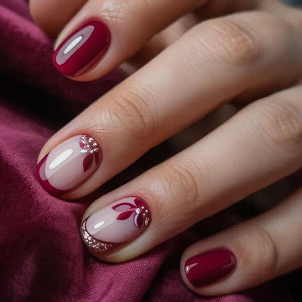 Artificial nails with floral design and glamour accents Bowlift