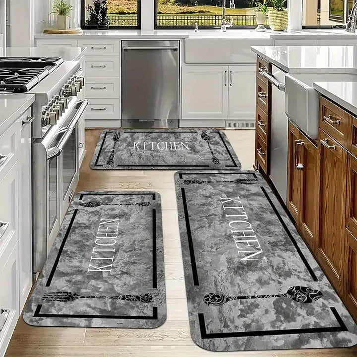 Anti-Fatigue Memory Foam Kitchen Runner and Square Mat Set with Non-Slip Backing Bowlift