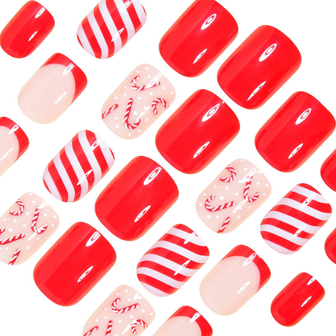 Festive Candy Cane Press-On Nail Art Set Bowlift