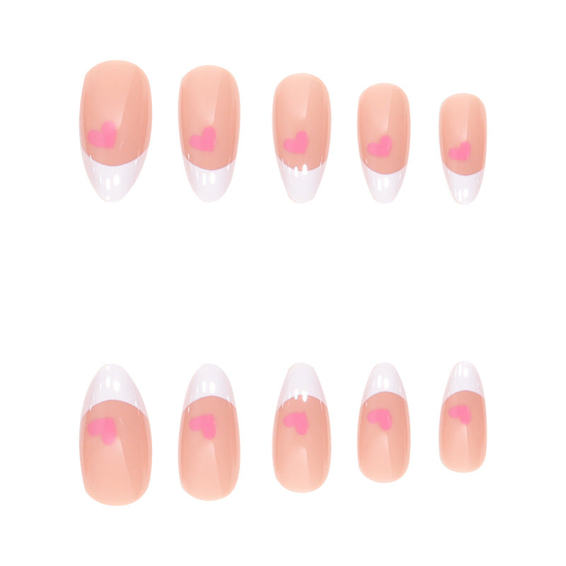 Elegant Heart-Accent French Tip Press-On Nails Bowlift