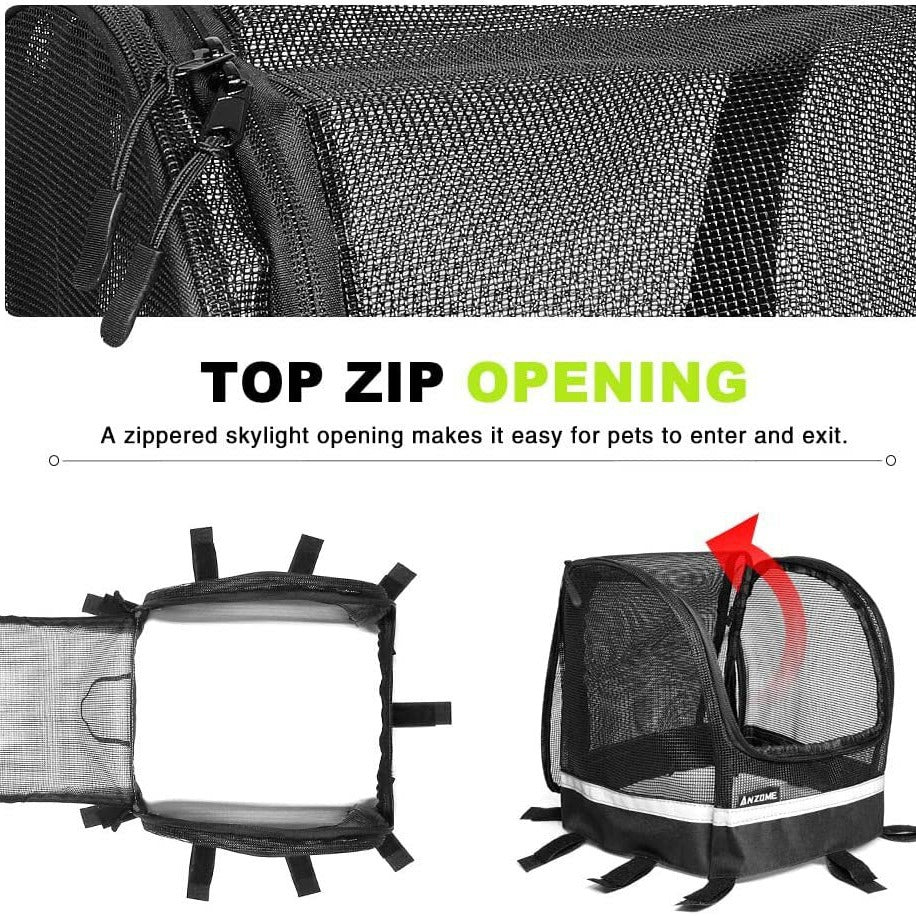 front-mount bicycle pet carrier basket with mesh canopy, reflective trim and adjustable straps Bowlift