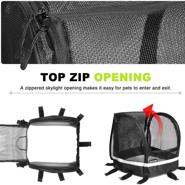 front-mount bicycle pet carrier basket with mesh canopy, reflective trim and adjustable straps Bowlift