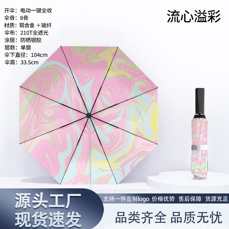 Women's automatic folding umbrella with marbled design Bowlift