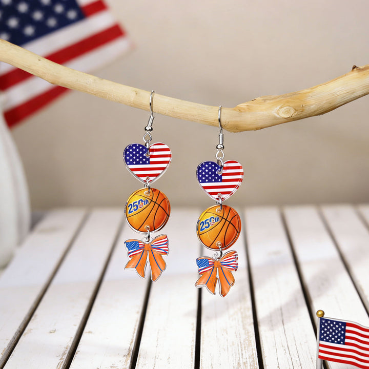 Ladies nan statement earrings with bow shape and American flag pendant Bowlift