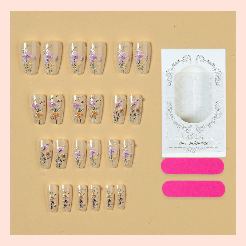 Artistic Floral Press-On Nails Set Bowlift