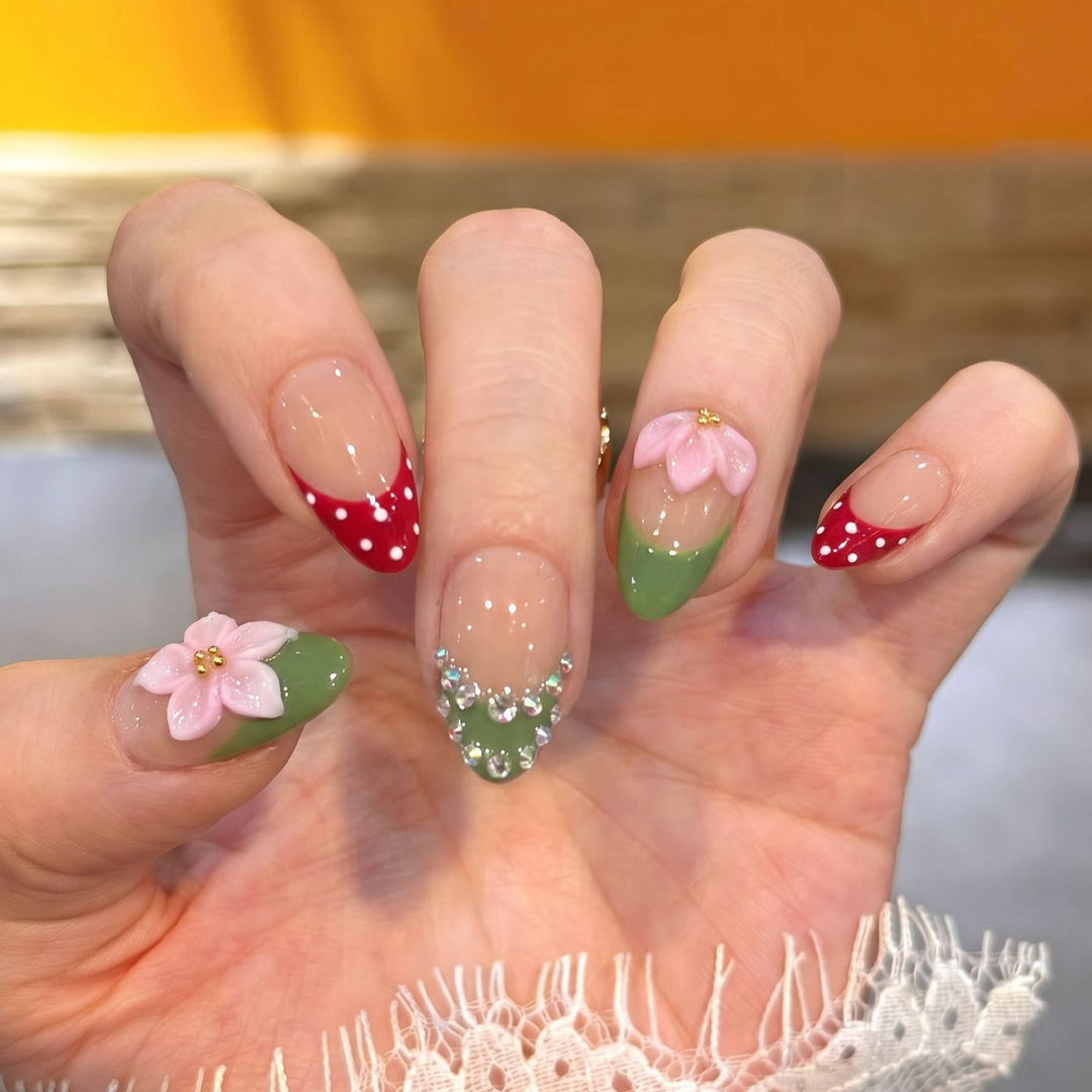 Floral-Themed Decorative Press-On Nail Set Bowlift 1788224030