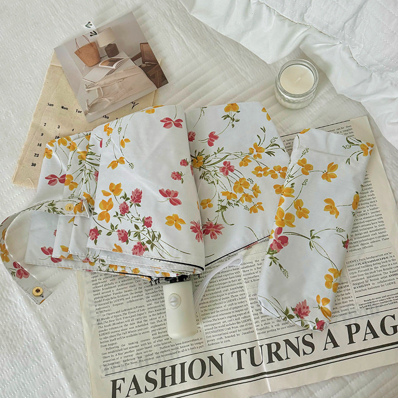 Women Foldable Sunshade with Flower Design Bowlift