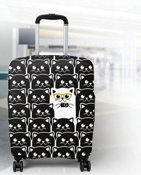 Unisex expandable suitcase cover with cat pattern, elastic protective material and zipper Bowlift
