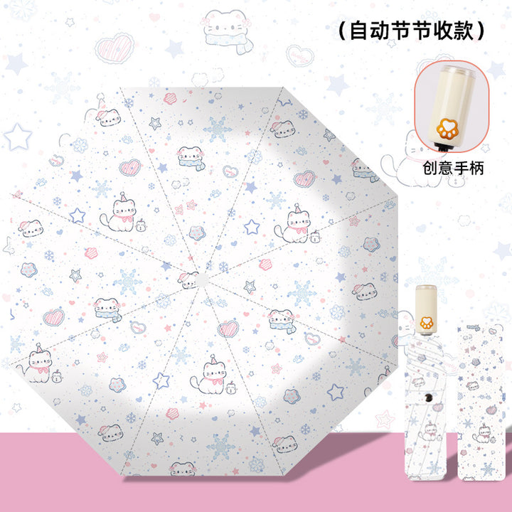 Women's folding umbrella with automatic opening mechanism and playfully themed design Bowlift