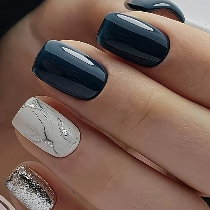 Elegant Marble and Glitter Press-On Nails Bowlift