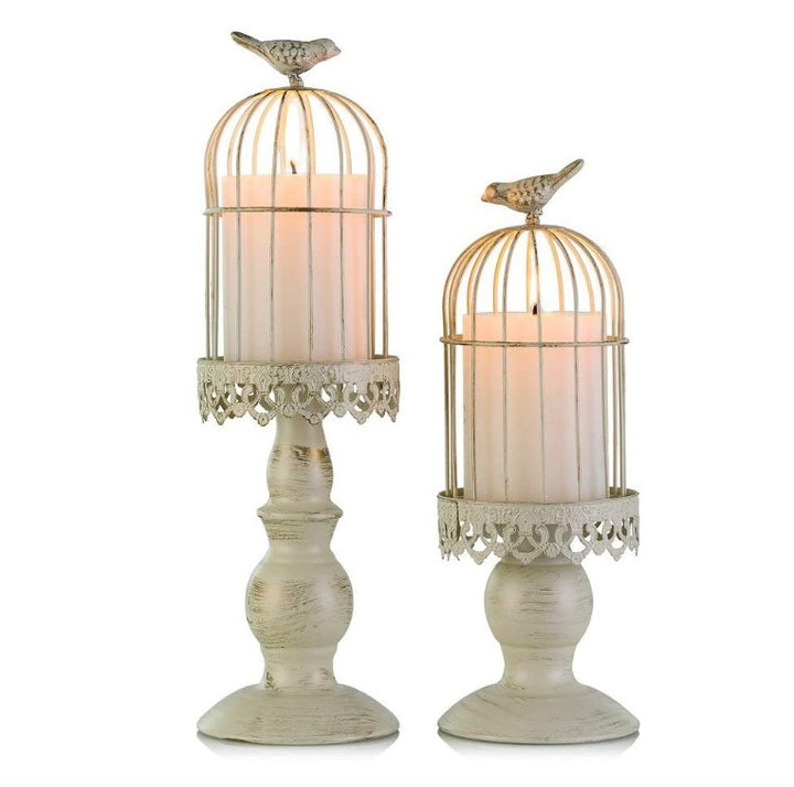 Antique-Style Distressed Metal Birdcage Tabletop Candle Holder & Display Stand Bowlift