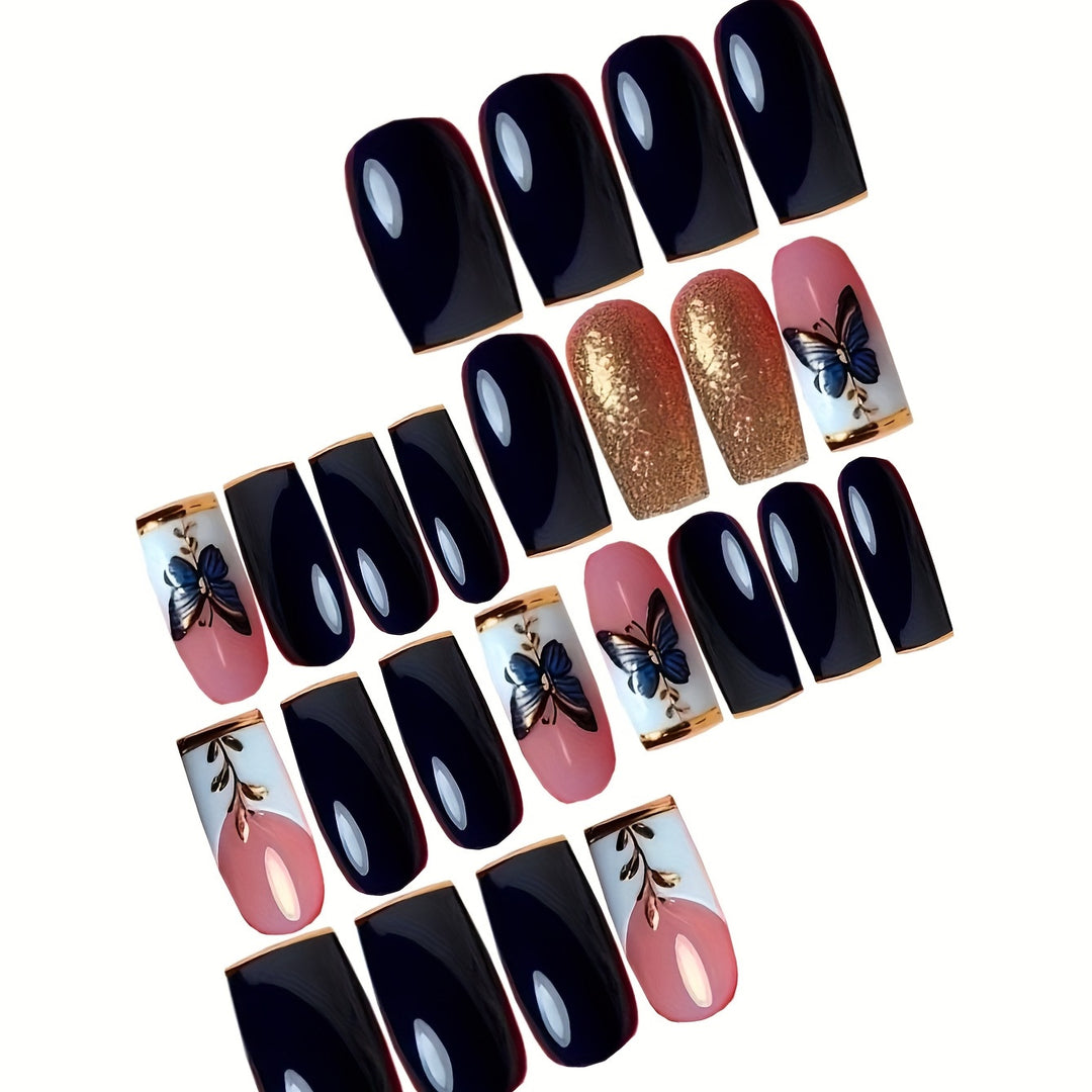 Butterfly-Inspired Elegant Acrylic Press-On Nails Bowlift