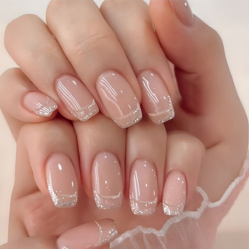 Glittering French Tip Press-On Nails Bowlift