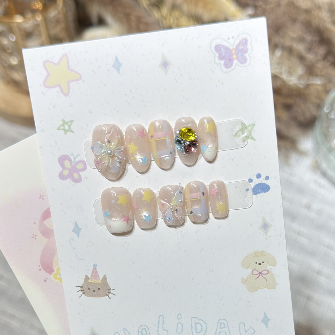 Decorative Press-On Nail Art Set with Gem Accents Bowlift
