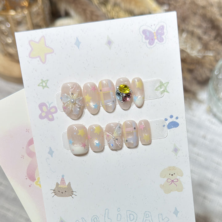 Decorative Press-On Nail Art Set with Gem Accents Bowlift