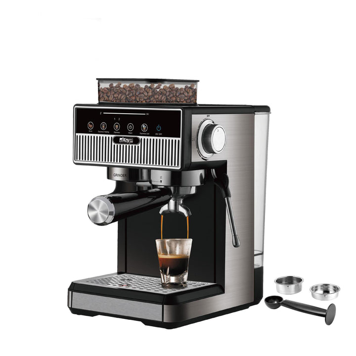 Espresso machine with integrated grinder and precise temperature settings Bowlift