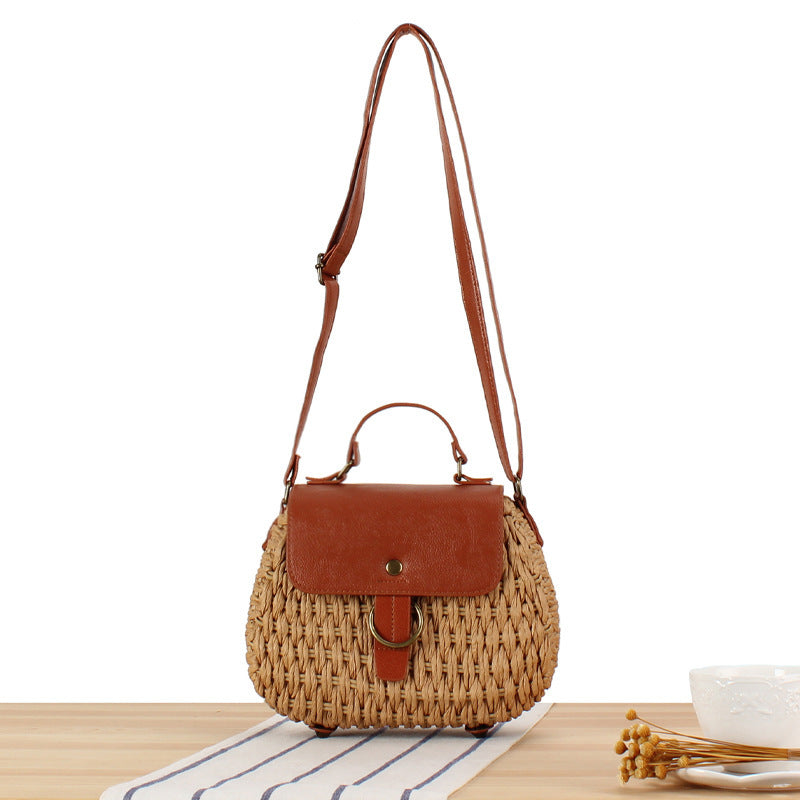 Handbag with Elegant Leather Lid and Woven Design Bowlift